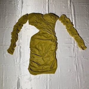 Off-The-Shoulders Citron Green Ruched Dress